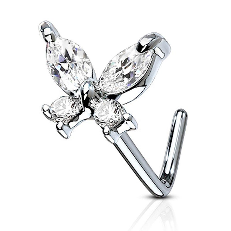 FIFTH CUE 20G CZ Butterfly 316L Surgical Steel L Bend Nose Stud Ring (Clear) - Image 1